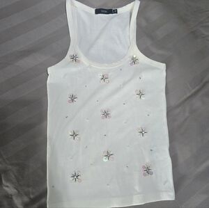 Chico's White Floral Embellished Tank Top